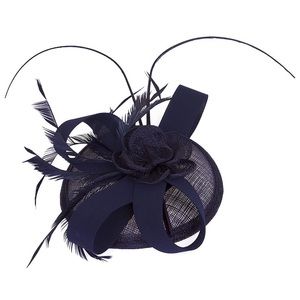 Fascinator - Navy with flower and feathers
